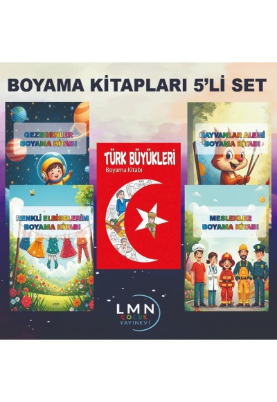 GEZEGENLER BOYAMA KİTABI-HAYVANLAR ALEMİ BOYAMA KİTABI-MESLEKLER BOYAMA KİTABI-RENKLİ ELBİSELERİM BOYAMA KİTABI-TÜRK BÜYÜKLERİ BOYAMA KİTABI